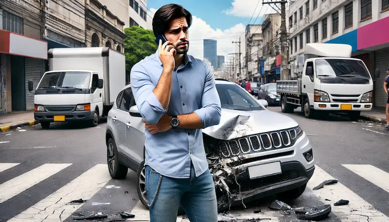 Hombre llamando a su abogado después de un accidente de transito. Errores Comunes Después de un Accidente de Tránsito